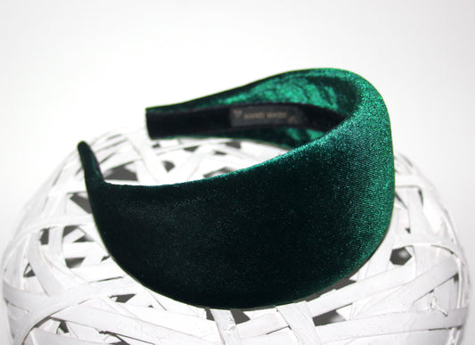 Dark Green padded headband Fluffy velvet hairband, plastic free