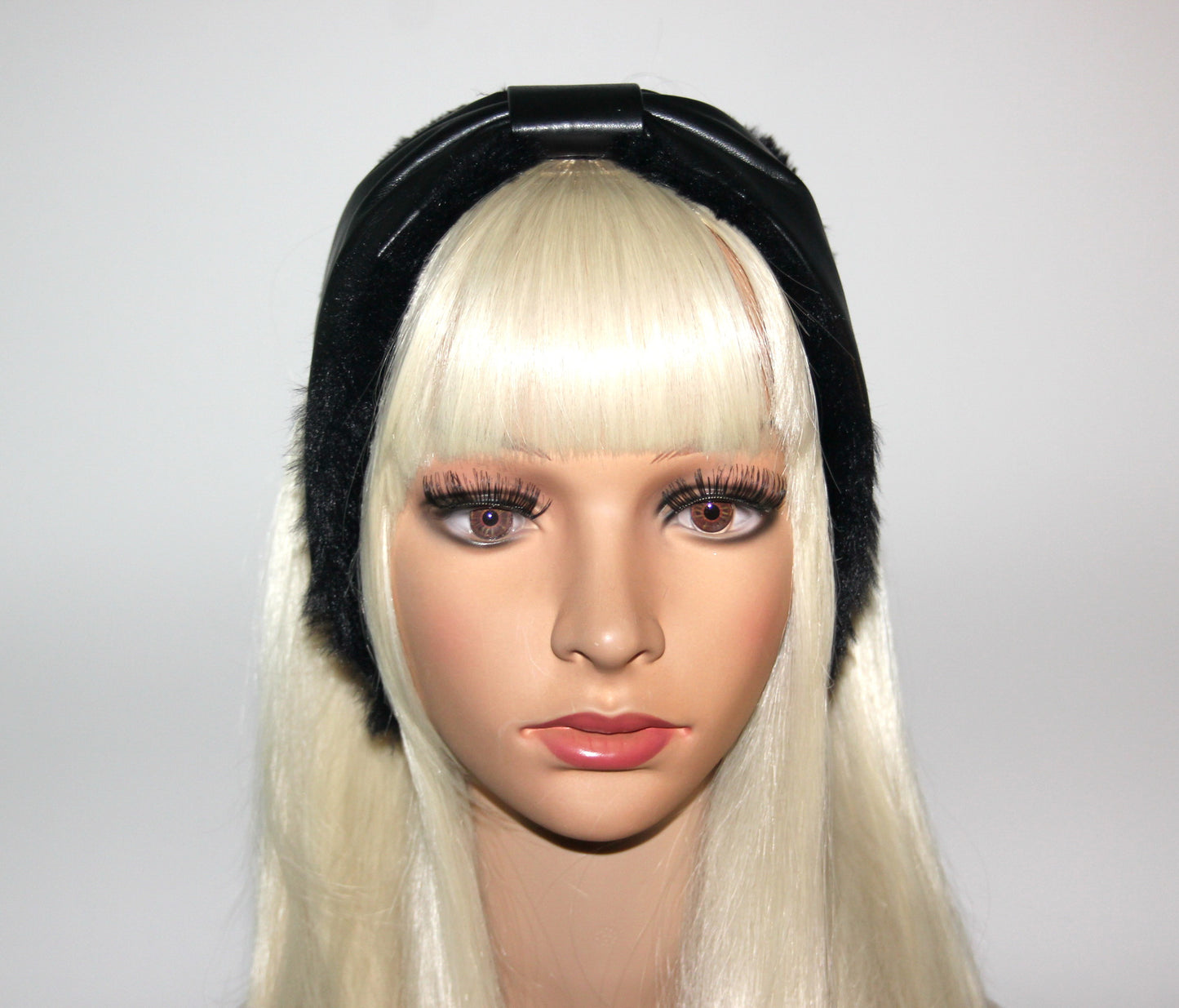 Black woman earmuffs faux leather&faux fur fluffy ear muffs