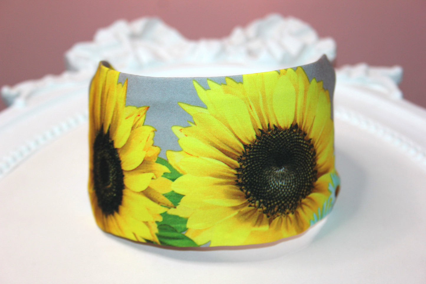 Sunflower head covering gray&yellow women hairband scarf