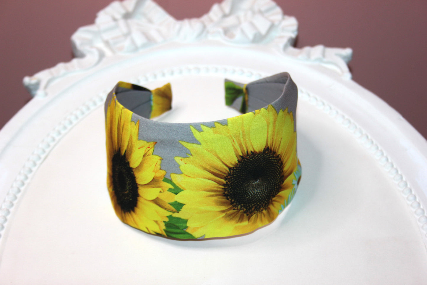 Sunflower head covering gray&yellow women hairband scarf