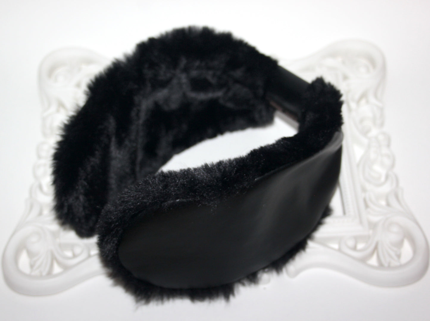 Black woman earmuffs faux leather&faux fur fluffy ear muffs