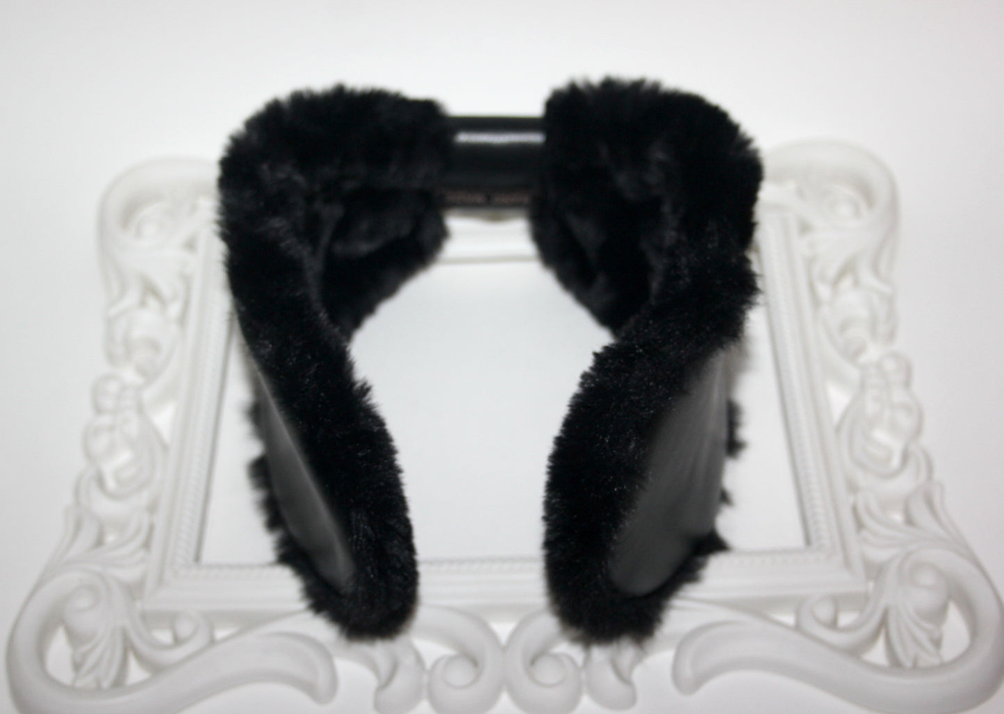 Black woman earmuffs faux leather&faux fur fluffy ear muffs