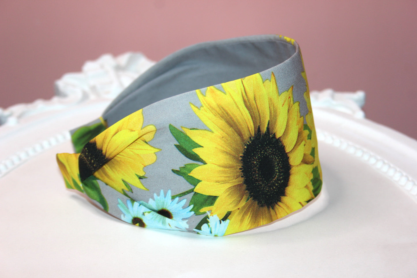 Sunflower head covering gray&yellow women hairband scarf