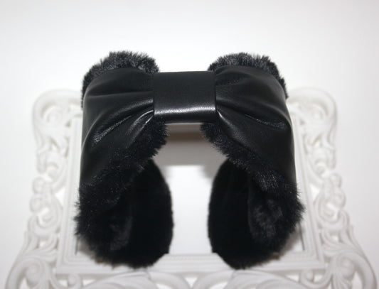 Black woman earmuffs faux leather&faux fur fluffy ear muffs