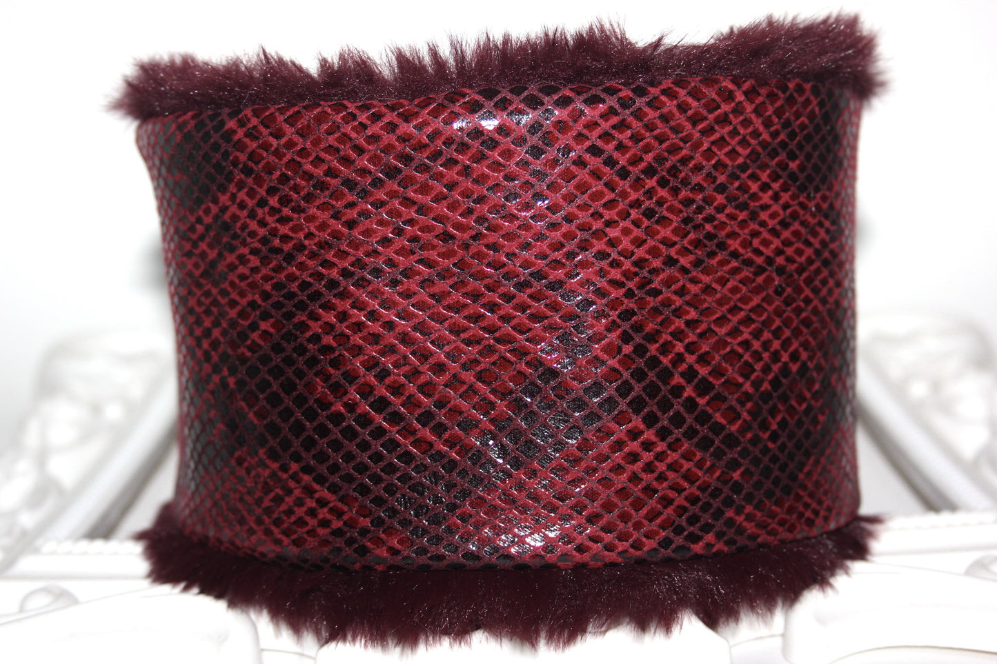 Luxury Dark Red Snake print warm earmuffs Stylish and warm ear cover