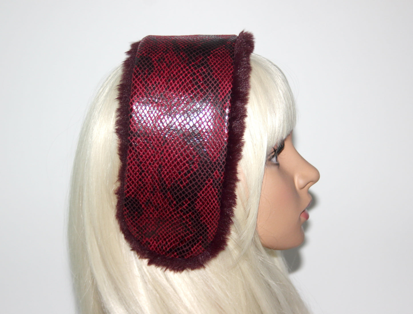Luxury Dark Red Snake print warm earmuffs Stylish and warm ear cover