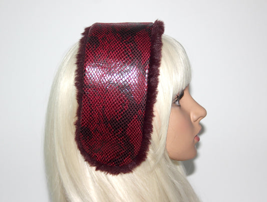 Luxury Dark Red Snake print warm earmuffs Stylish and warm ear cover