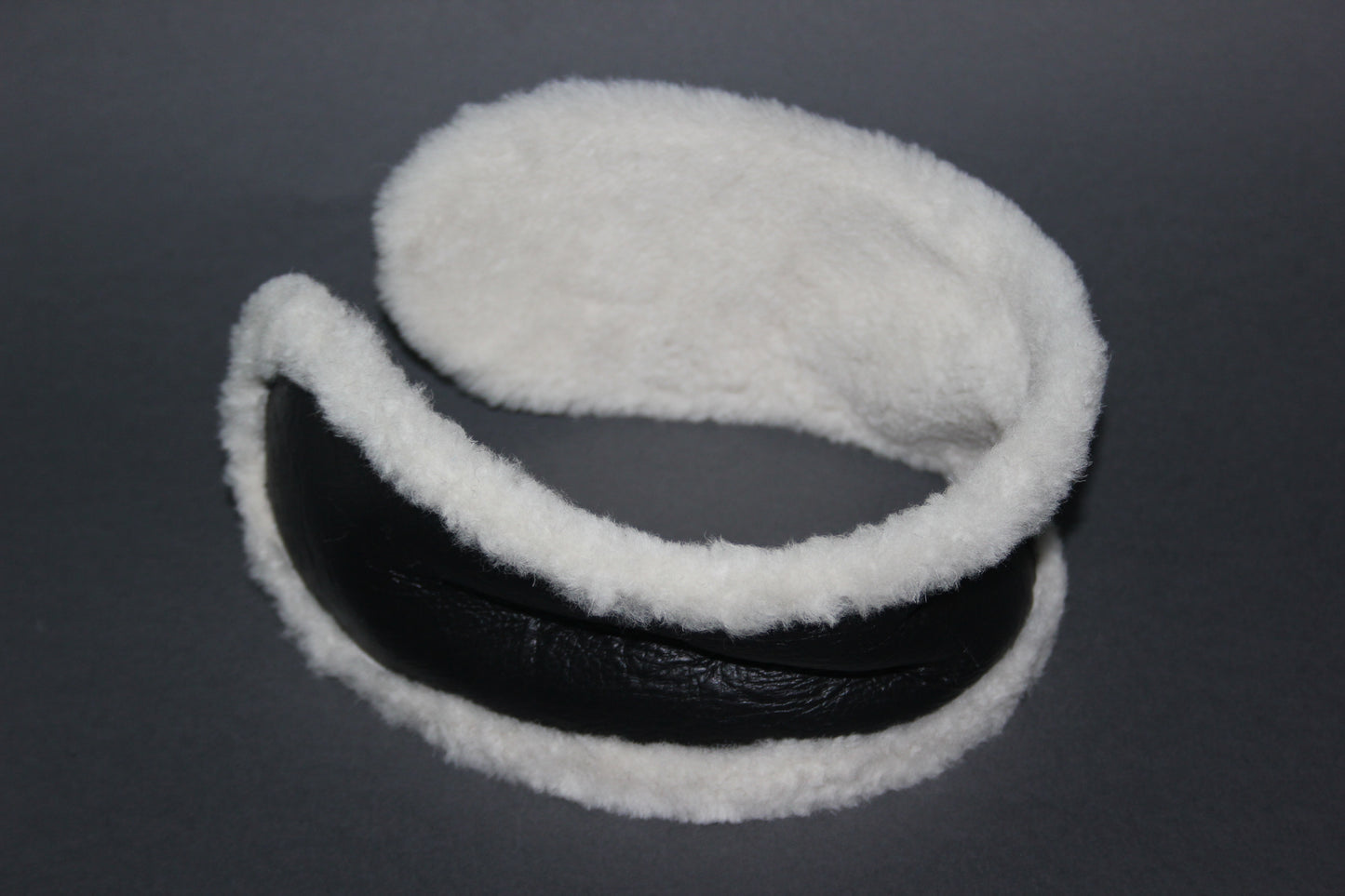 Real fur earmuff Black & Ivory lambskin leather headband Skiing headphones Running ear warmers for women