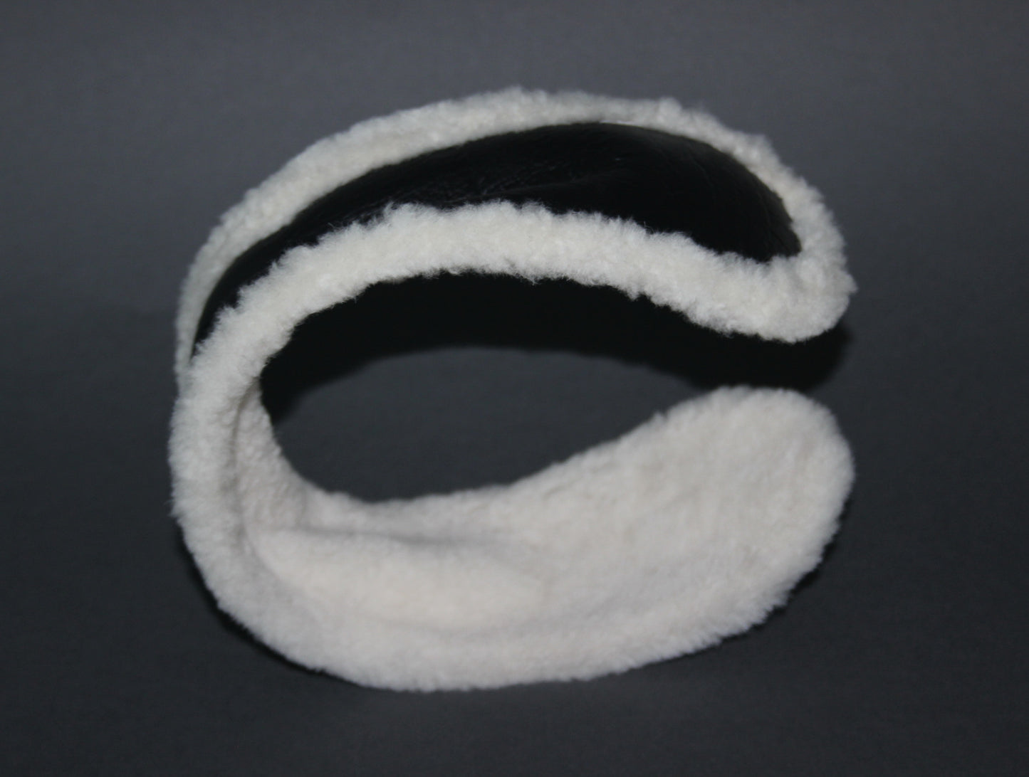 Real fur earmuff Black & Ivory lambskin leather headband Skiing headphones Running ear warmers for women