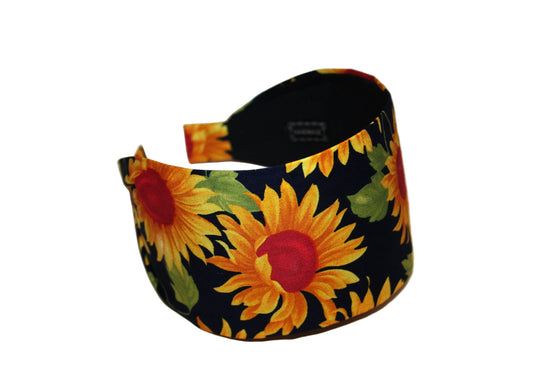 Sunflower headband for women Extra wide fabric hairband bandana cotton print hair band, more colors available