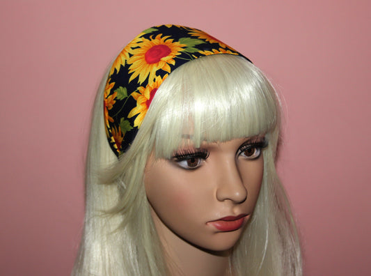 Sunflower headband for women Extra wide fabric hairband bandana cotton print hair band, more colors available