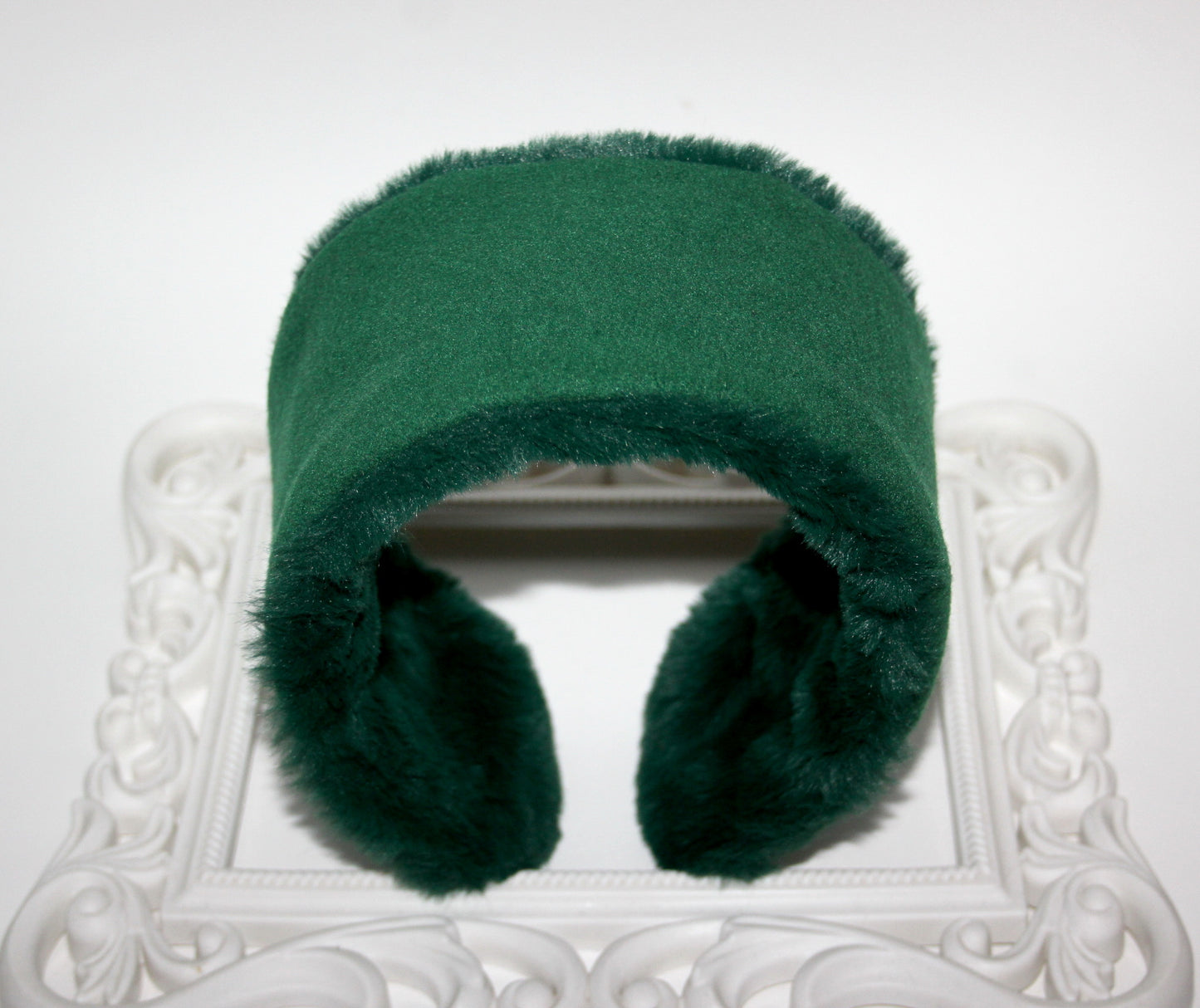 Green Wool ear warmer Faux fur earmuff for women Boho winter headwrap
