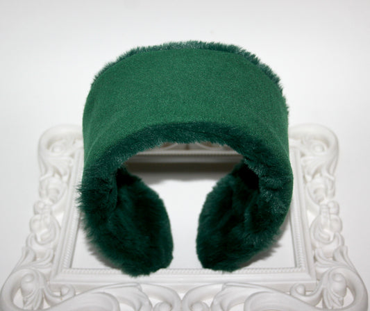 Green Wool ear warmer Faux fur earmuff for women Boho winter headwrap