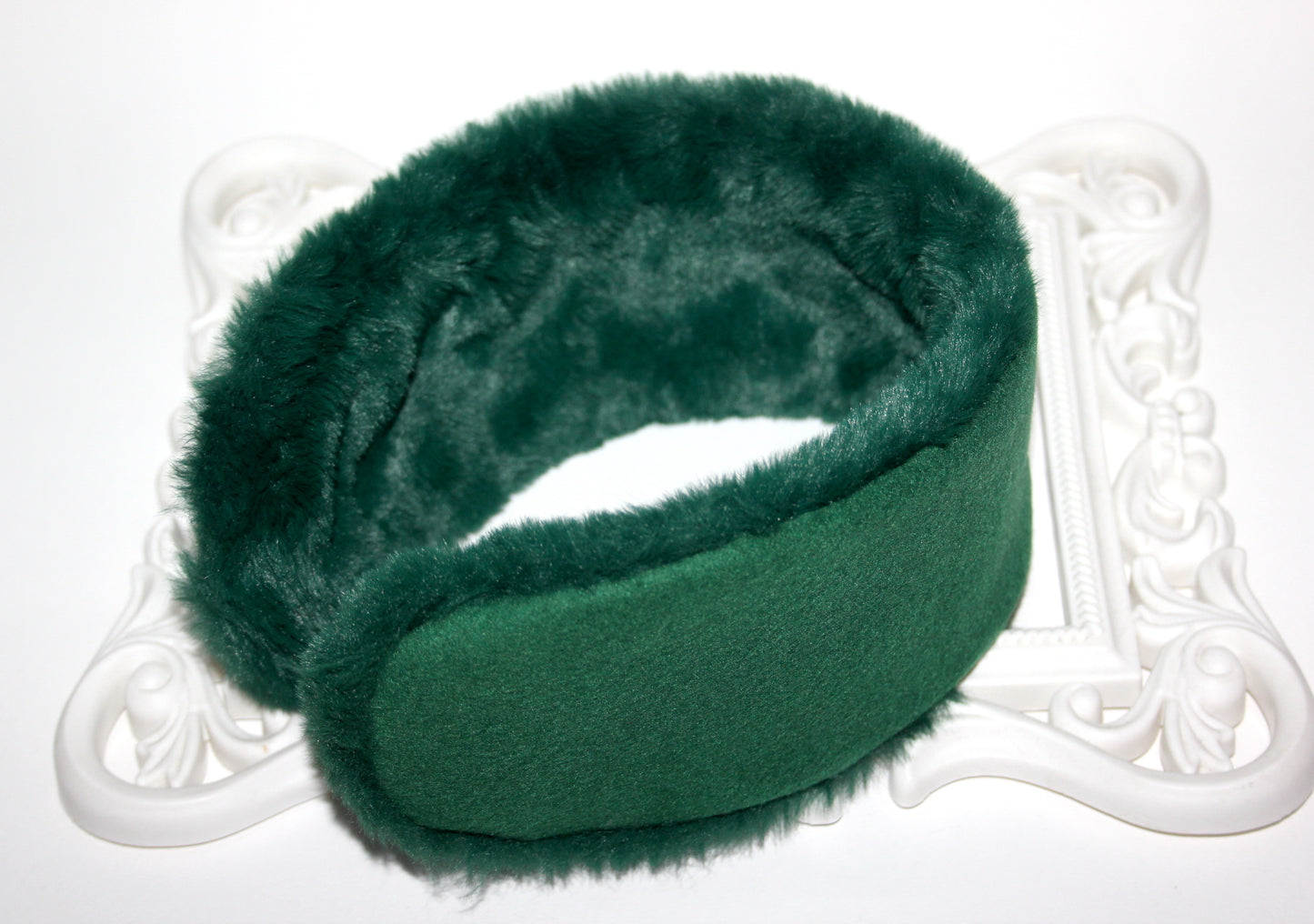 Green Wool ear warmer Faux fur earmuff for women Boho winter headwrap