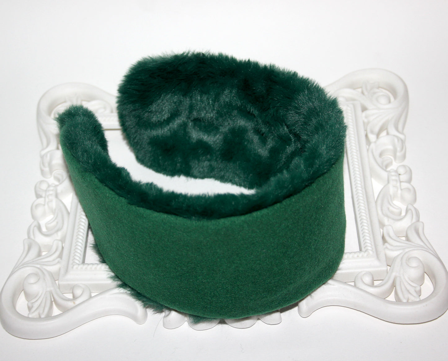 Green Wool ear warmer Faux fur earmuff for women Boho winter headwrap