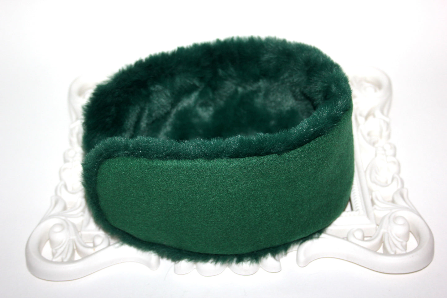 Green Wool ear warmer Faux fur earmuff for women Boho winter headwrap