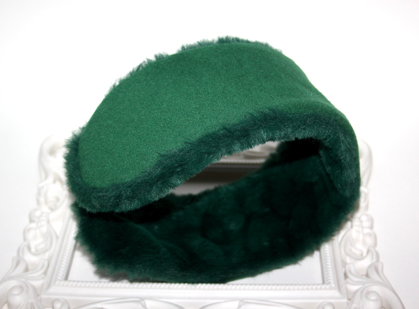 Green Wool ear warmer Faux fur earmuff for women Boho winter headwrap