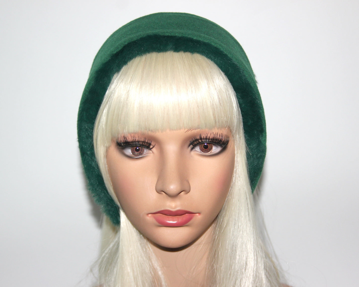 Green Wool ear warmer Faux fur earmuff for women Boho winter headwrap
