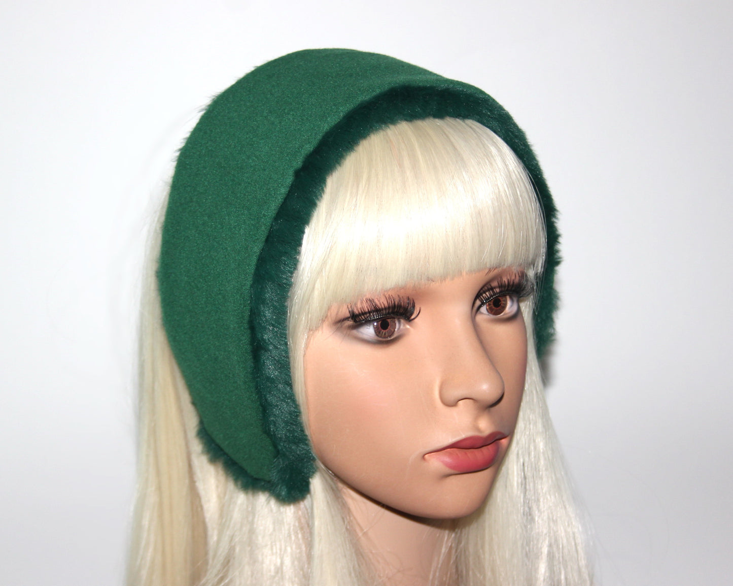 Green Wool ear warmer Faux fur earmuff for women Boho winter headwrap