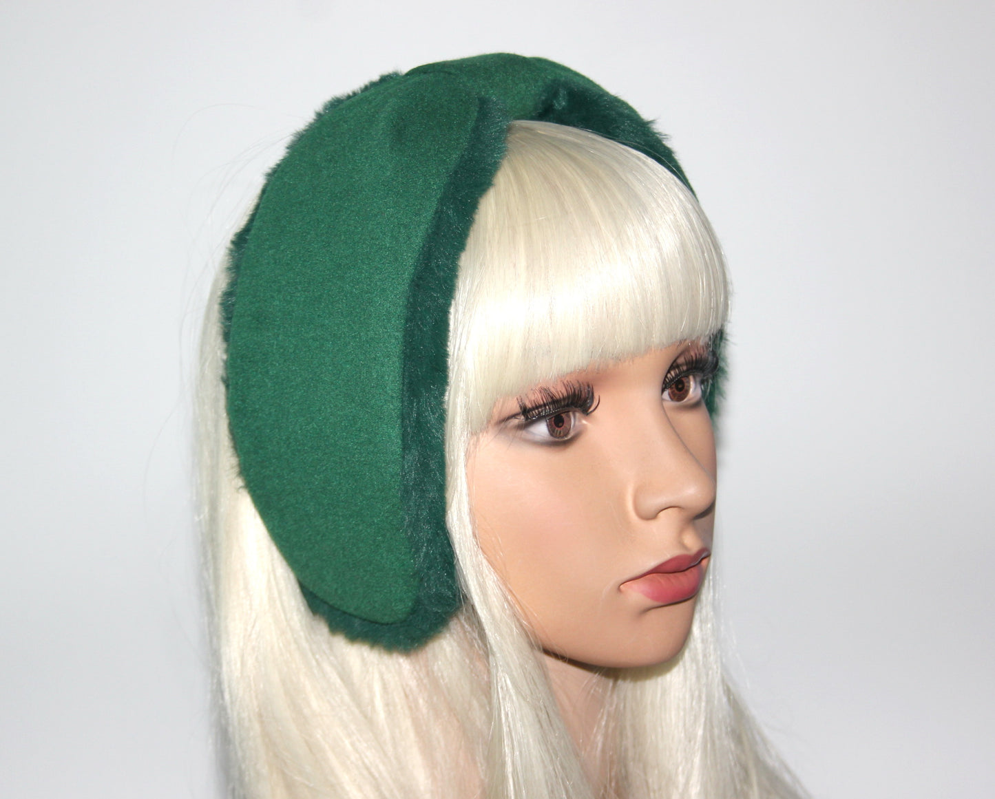 Green earmuff for women Faux fur &Wool ear warmer comfy skiing earmuffs