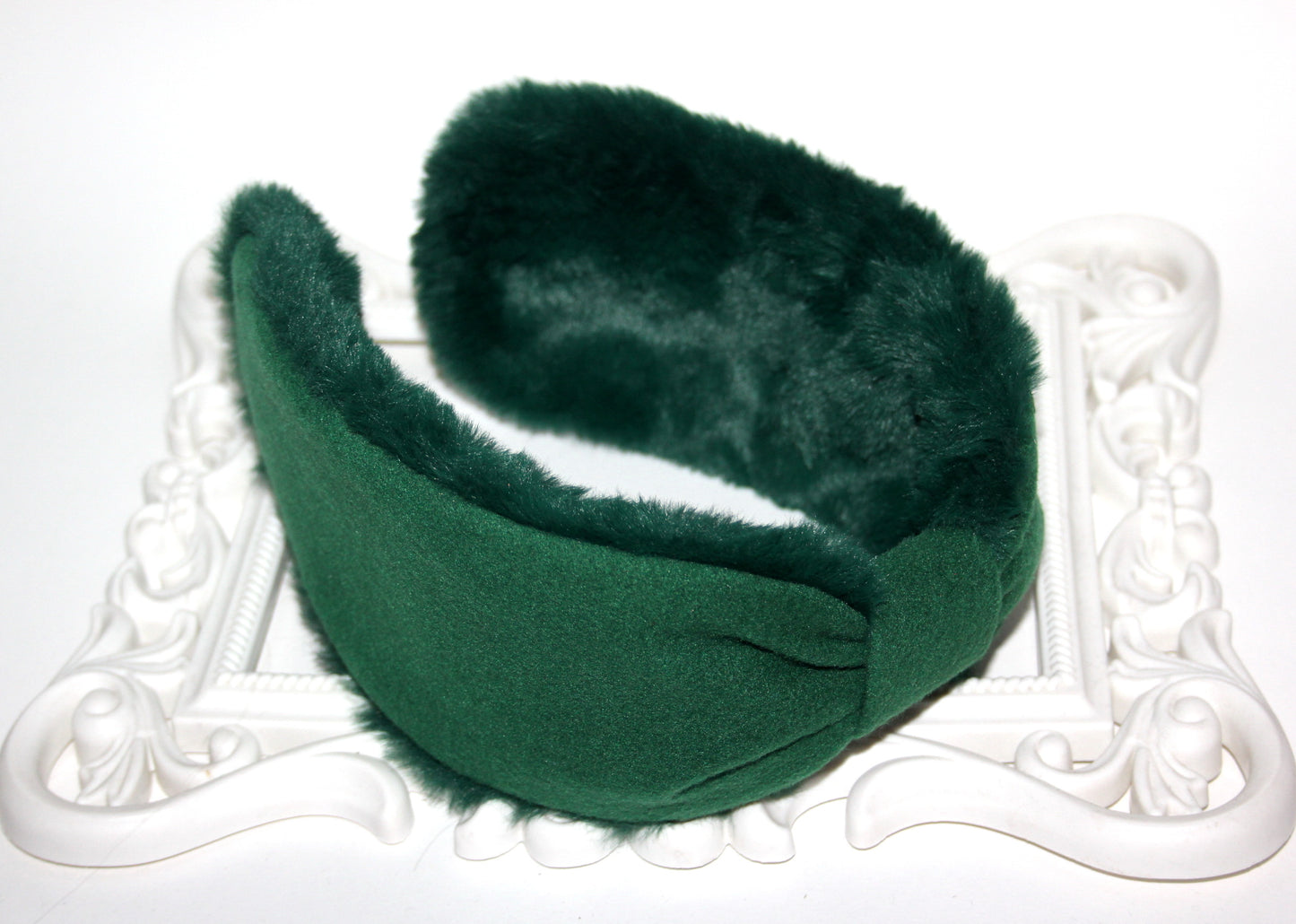 Green earmuff for women Faux fur &Wool ear warmer comfy skiing earmuffs