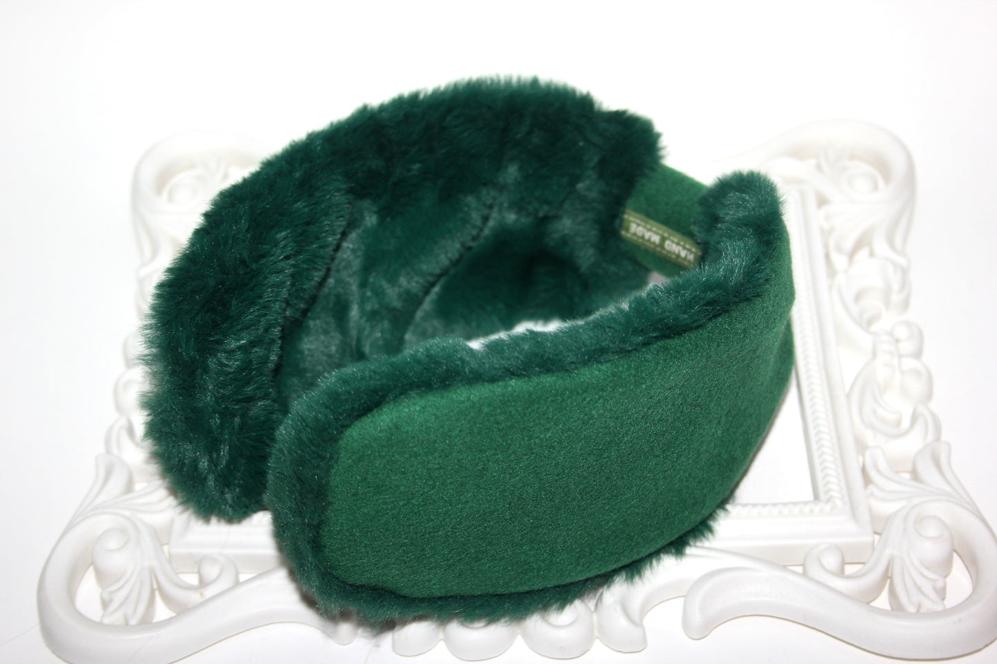 Green earmuff for women Faux fur &Wool ear warmer comfy skiing earmuffs