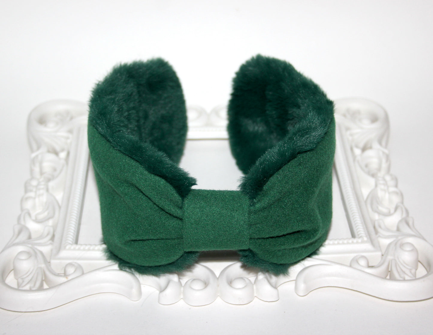 Green earmuff for women Faux fur &Wool ear warmer comfy skiing earmuffs