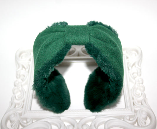 Green earmuff for women Faux fur &Wool ear warmer comfy skiing earmuffs