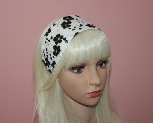 Ivory retro flower print cotton headband