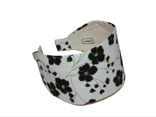 Ivory retro flower print cotton headband