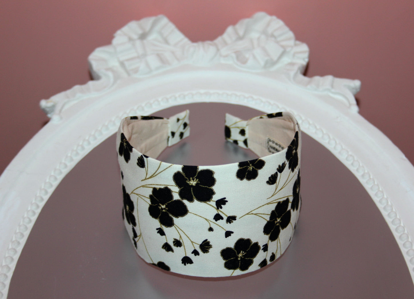 Ivory retro flower print cotton headband