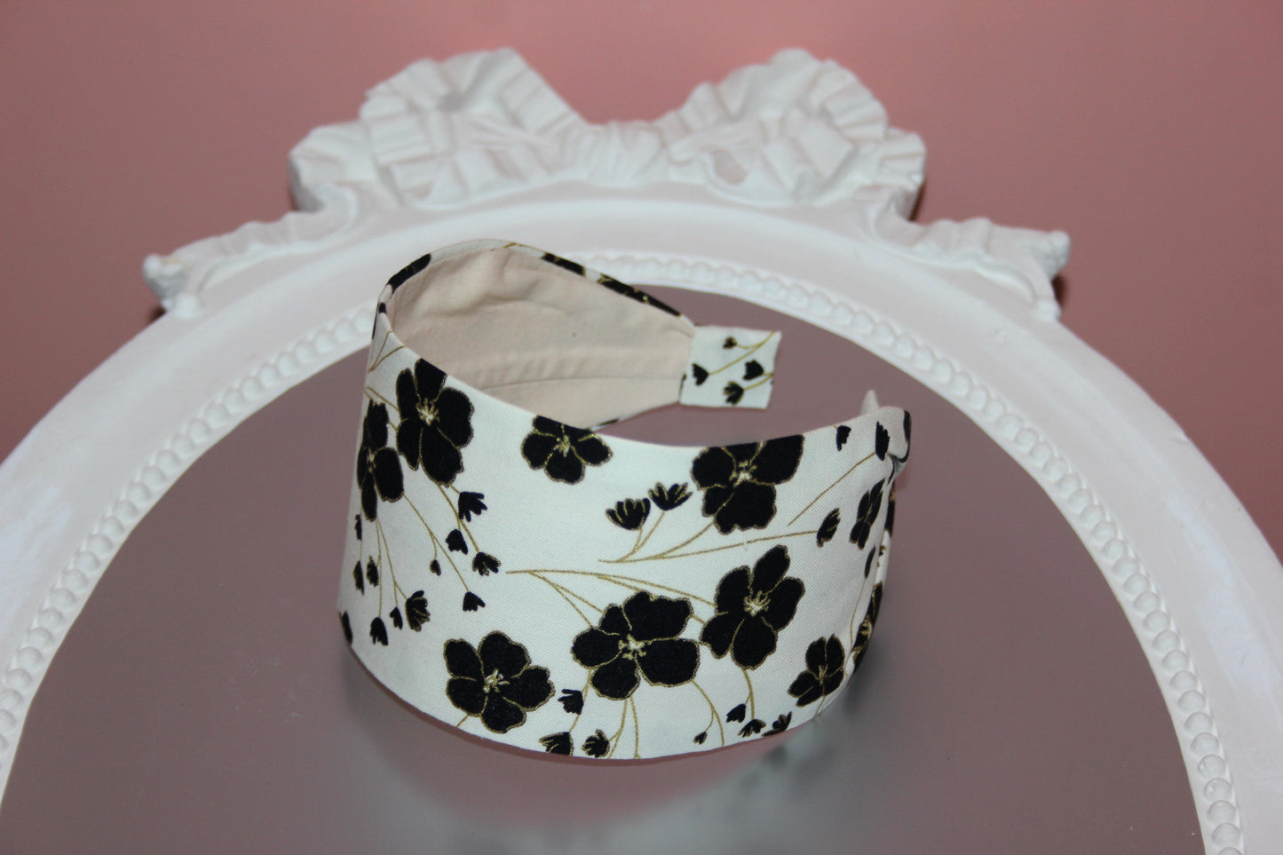 Ivory retro flower print cotton headband