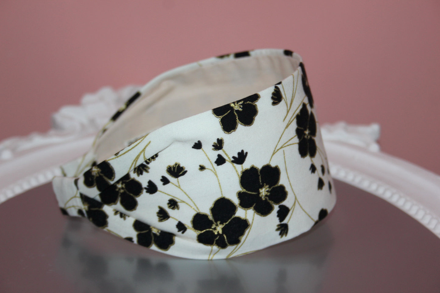 Ivory retro flower print cotton headband