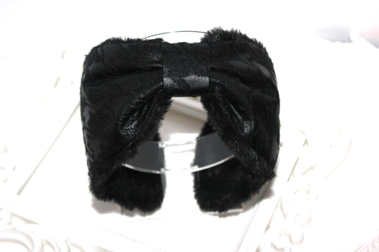 Leather earmuffs Black ear warmer headband houndstooth embroider skiing earmuffs