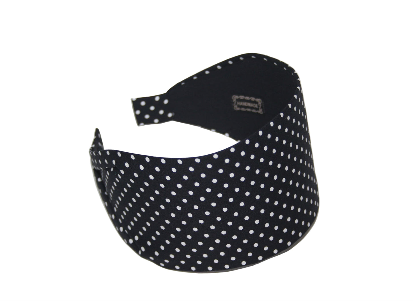 Wide fabric headband polka dot black and white adult cotton headband