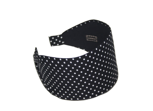 Wide fabric headband polka dot black and white adult cotton headband