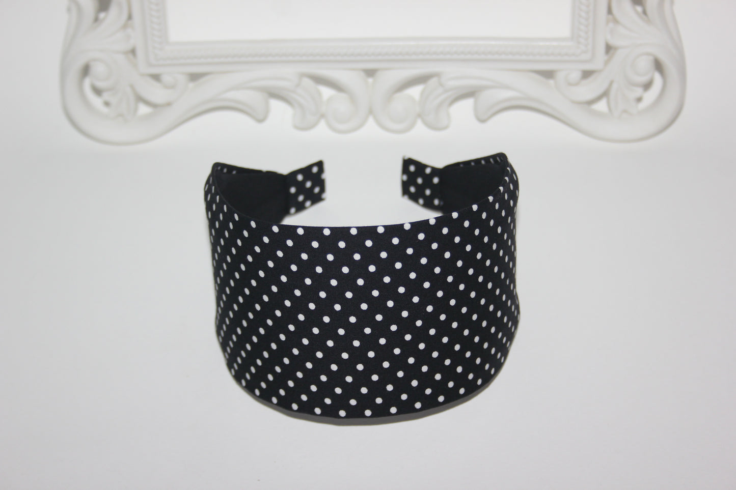Wide fabric headband polka dot black and white adult cotton headband