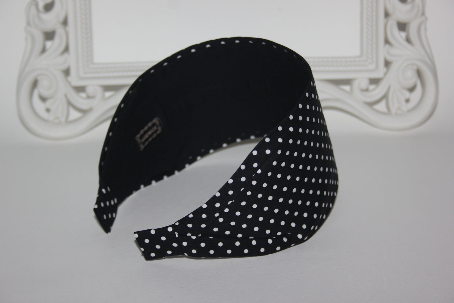 Wide fabric headband polka dot black and white adult cotton headband