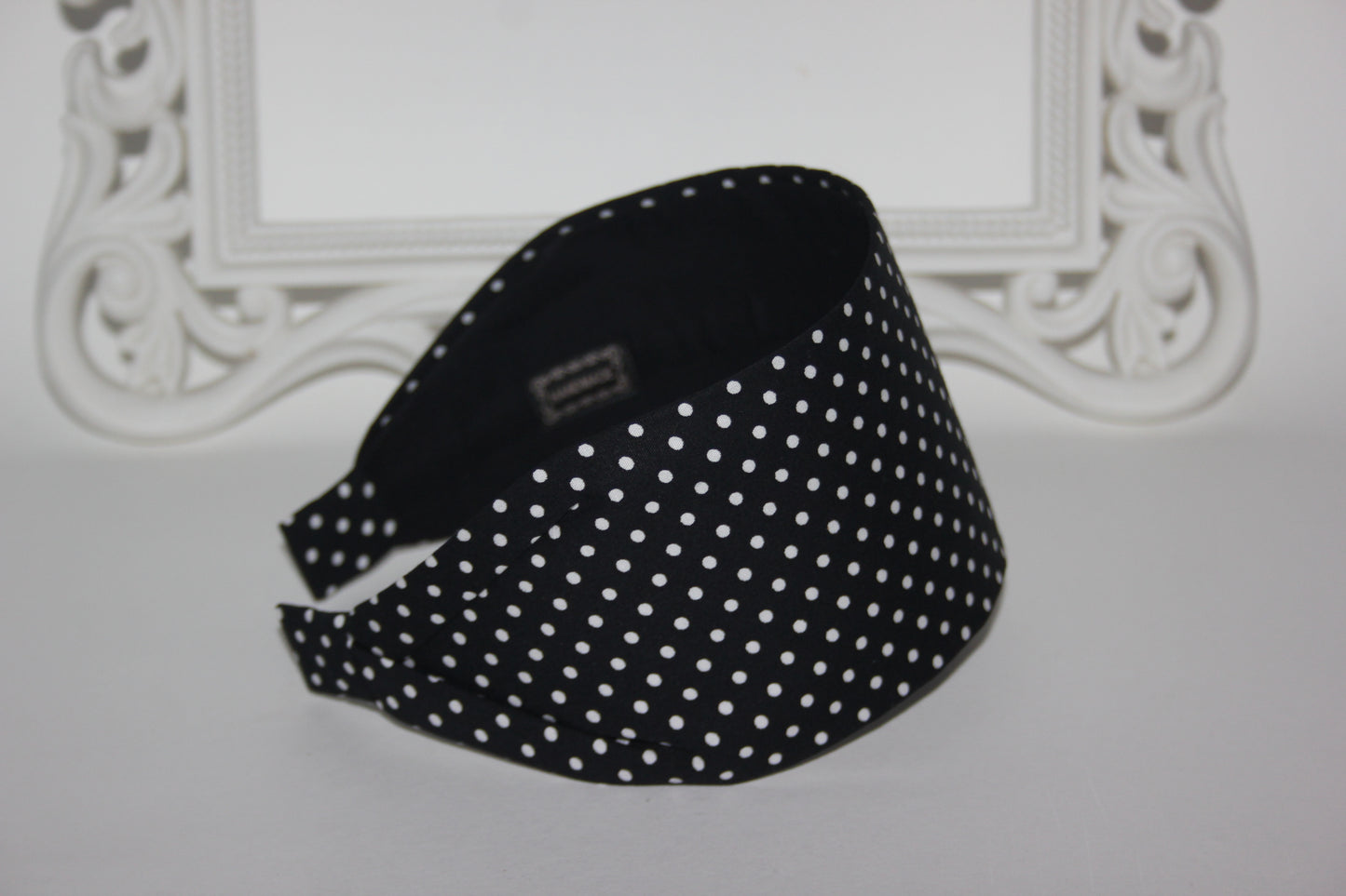 Wide fabric headband polka dot black and white adult cotton headband