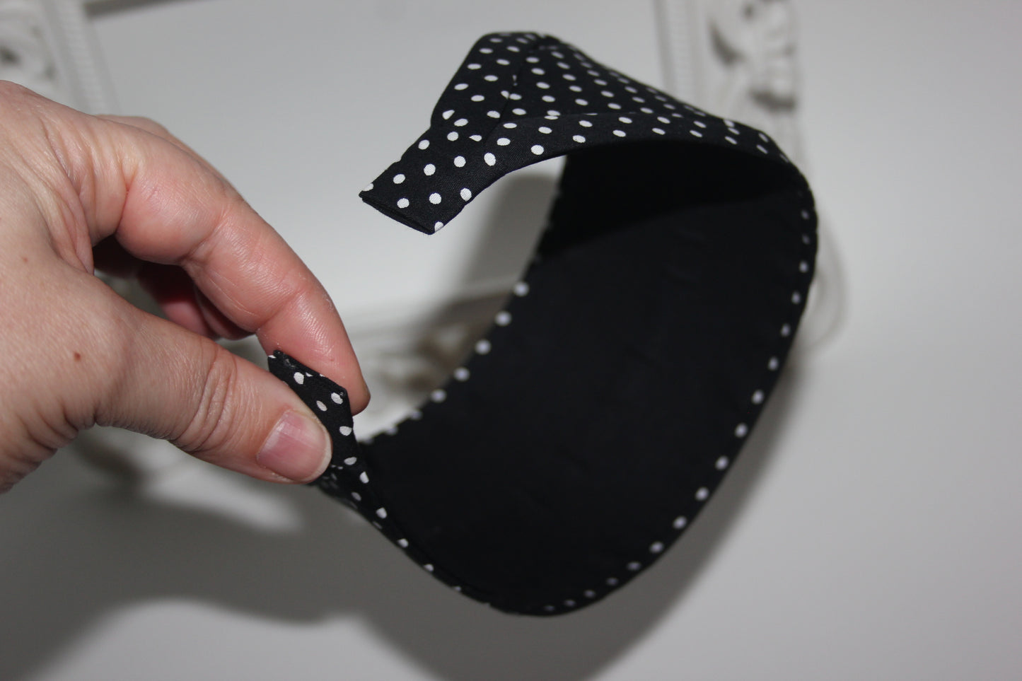 Wide fabric headband polka dot black and white adult cotton headband