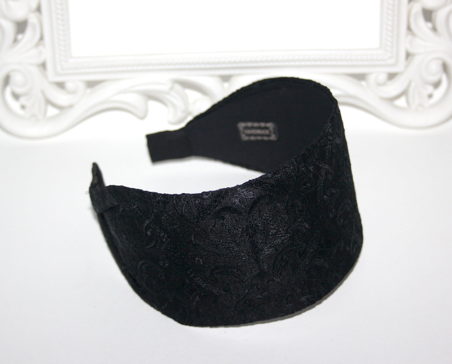Black Embroidered hairband for women Wide viscose blend silk head cover