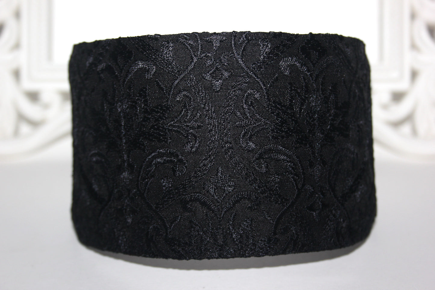 Black Embroidered hairband for women Wide viscose blend silk head cover