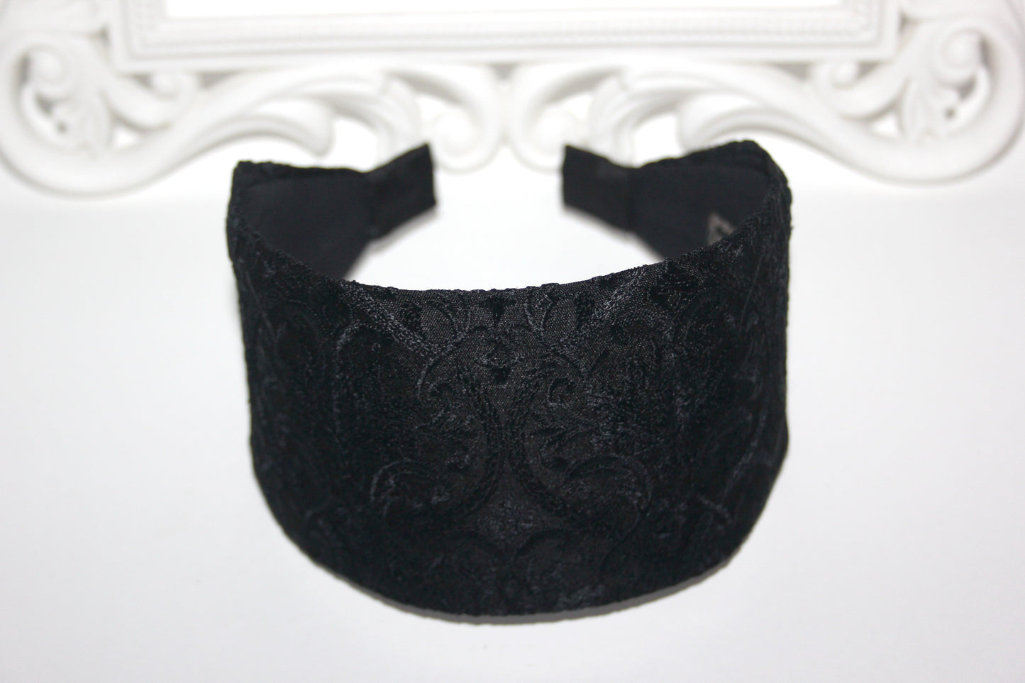 Black Embroidered hairband for women Wide viscose blend silk head cover