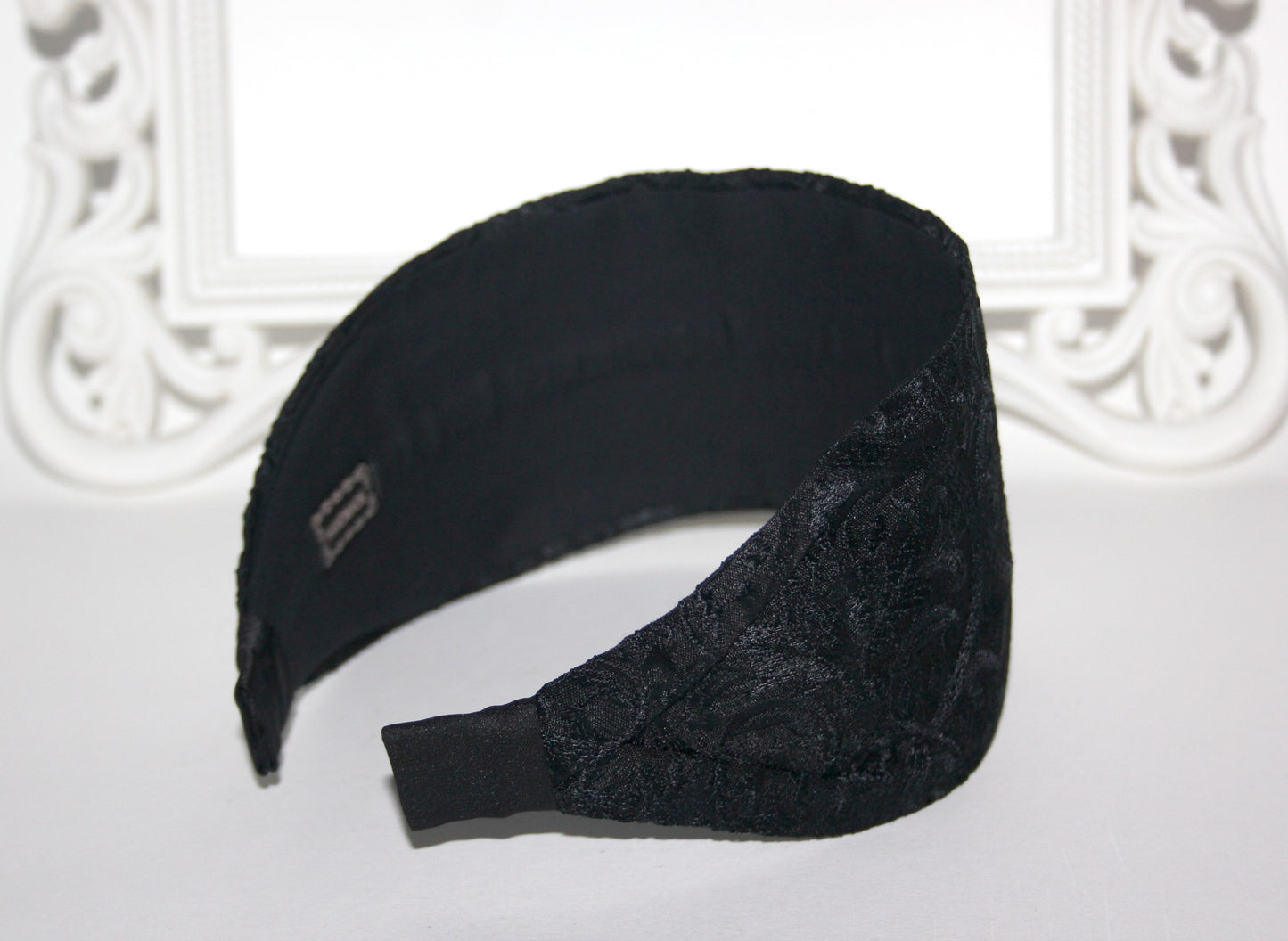 Black Embroidered hairband for women Wide viscose blend silk head cover