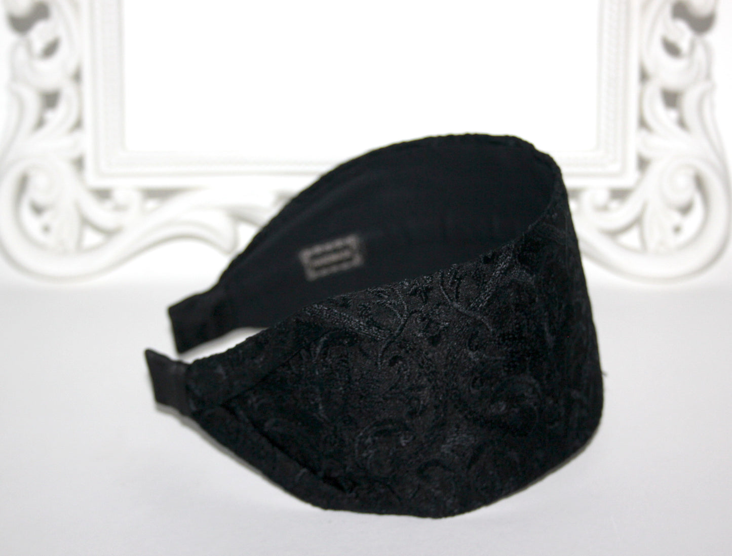 Black Embroidered hairband for women Wide viscose blend silk head cover