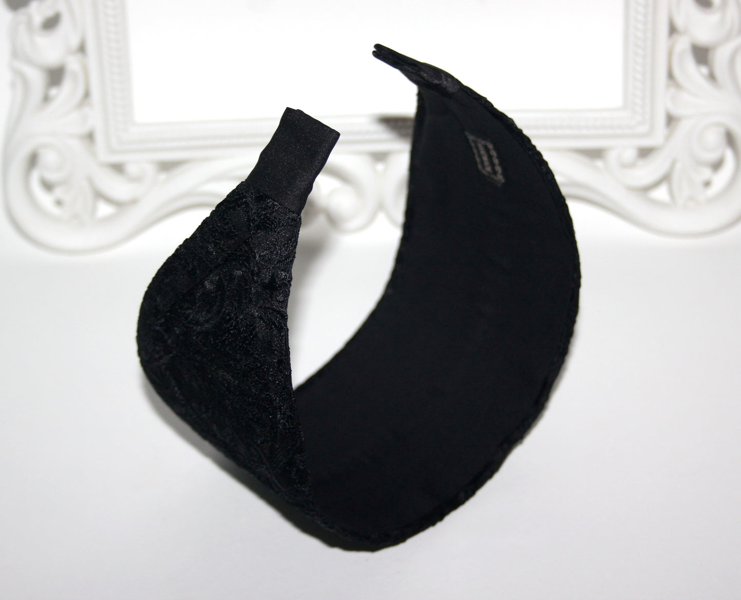 Black Embroidered hairband for women Wide viscose blend silk head cover