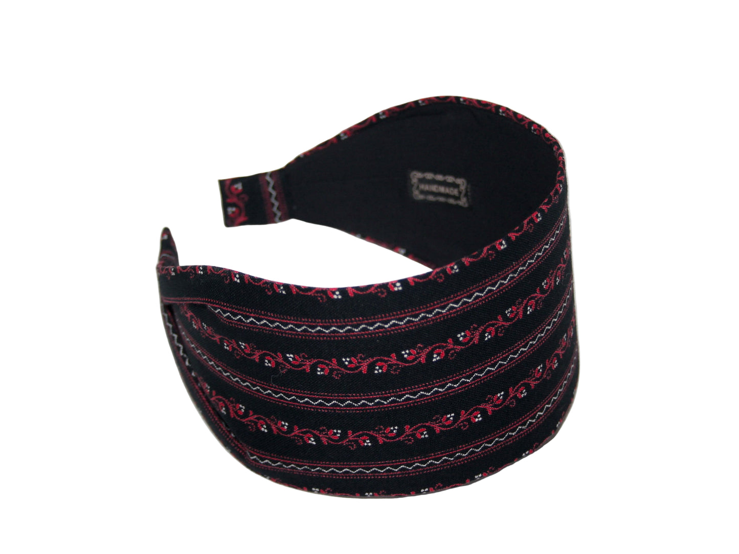 Cotton headband Ethnic Ikat head cover Black & Red wide alopecia head scarf