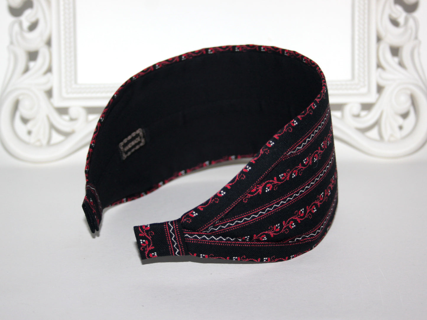 Cotton headband Ethnic Ikat head cover Black & Red wide alopecia head scarf