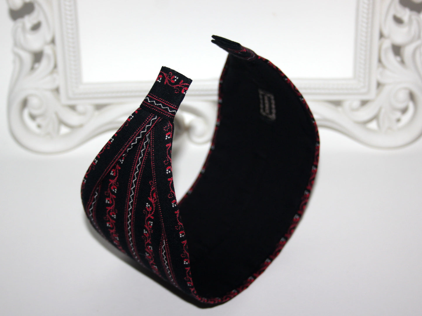 Cotton headband Ethnic Ikat head cover Black & Red wide alopecia head scarf