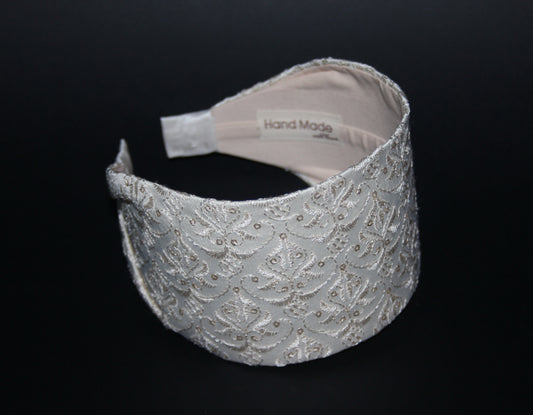 Beige headband scarf Embroidered viscose blend silk boho hairband